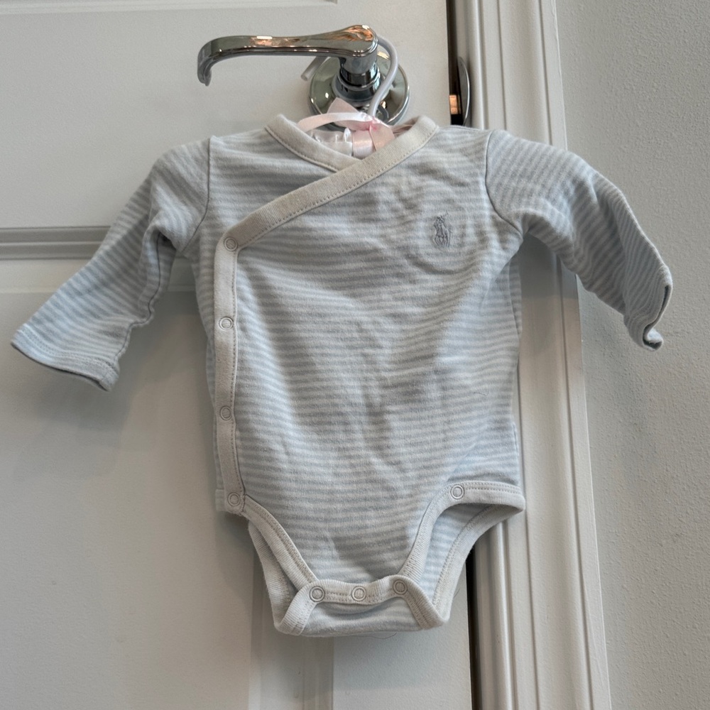 Ralph Lauren Classic Baby Blue Striped Onesie